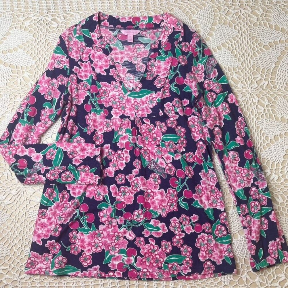 Lilly Pulitzer Women's XS Joycee Tunic Top Cherry Picker Long Sleeve Shirt